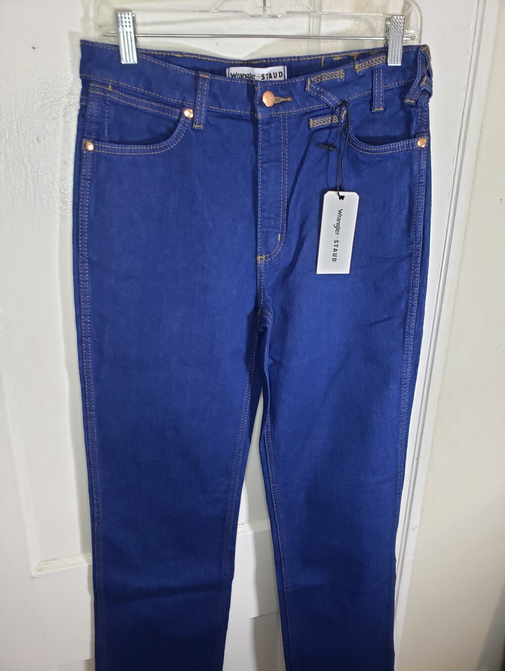 Wrangler x Staud Long Straight Jeans Size 29X34 Womens Dark Wash Blue Denim NWT